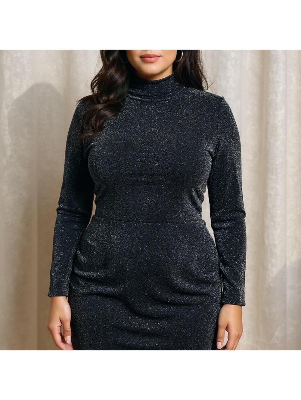 Bar III Shimmering Black Long Sleeve Dress